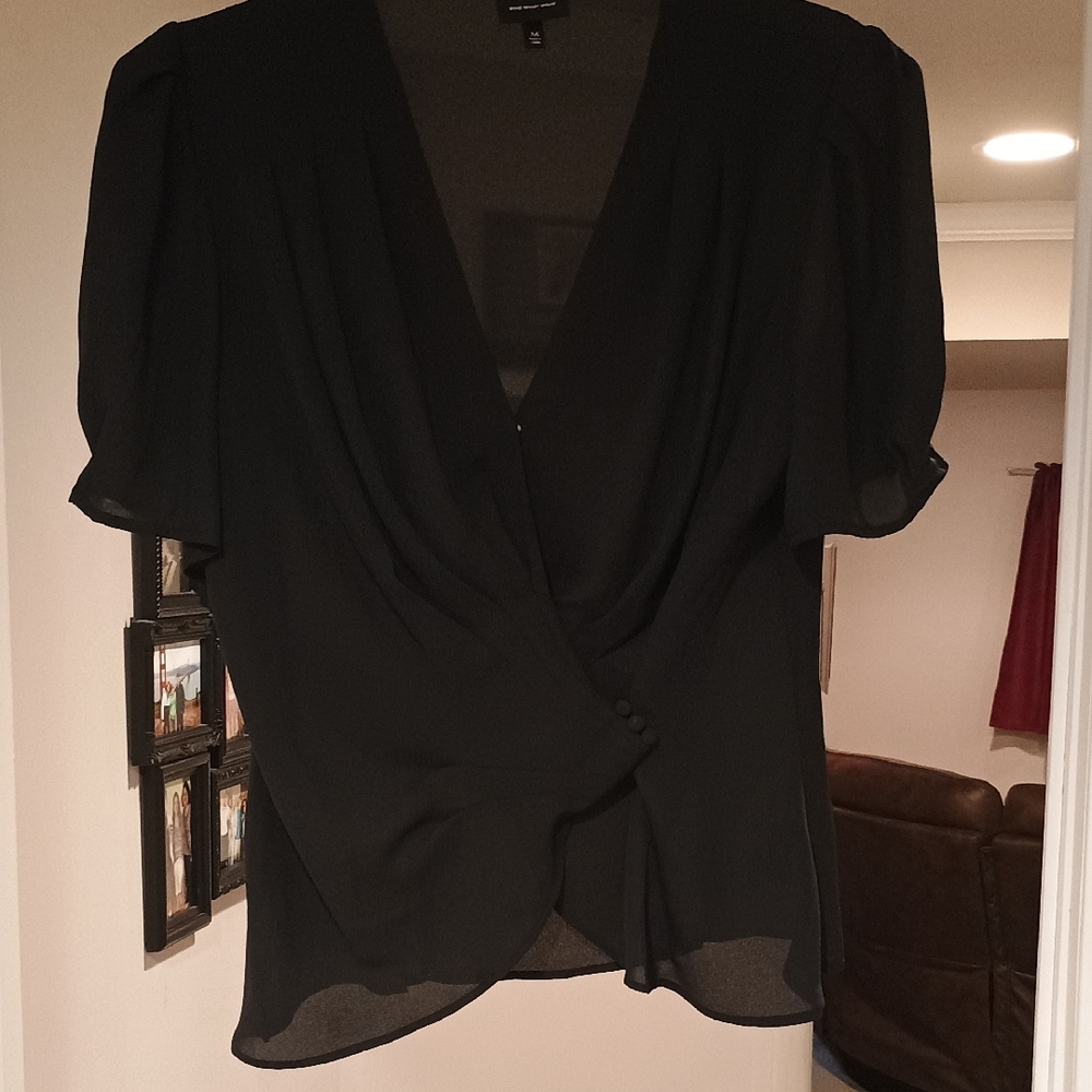 Who What Wear Black Draped V-Neck Blouse